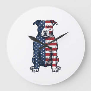 Patriotisk Pit Bull Vintage Gravyr Vektor Design Stor Klocka