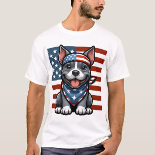 Patriotisk Pitbull Amerikansk Flagga 4:e Juli Gril T Shirt