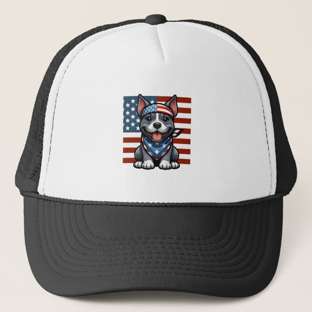 Patriotisk Pitbull Amerikansk flagga 4 juli BBQ Keps (Framsida)