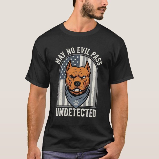 Patriotisk Pitbull Vakt Hund T Shirt (Framsida)