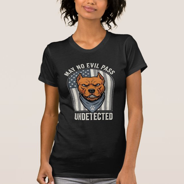 Patriotisk Pitbull Vakt Hund T Shirt (Framsida)