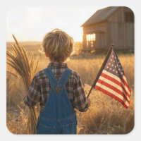 Patriotisk pojke med amerikansk flagga och vete