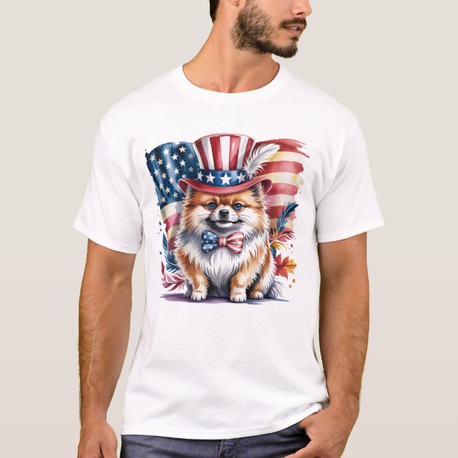 Patriotisk Pomeranian  T Shirt (Framsida)