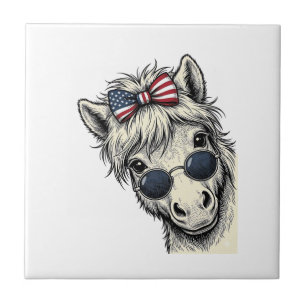 Patriotisk ponny med solglasögon Vintage Vector De Kakelplatta
