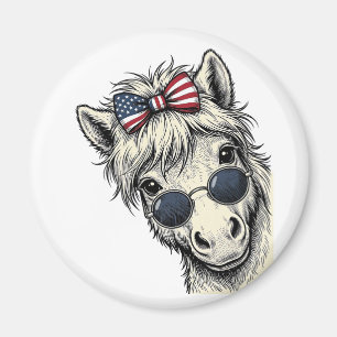 Patriotisk ponny med solglasögon Vintage Vector De Magnet