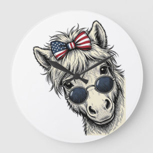 Patriotisk ponny med solglasögon Vintage Vector De Stor Klocka