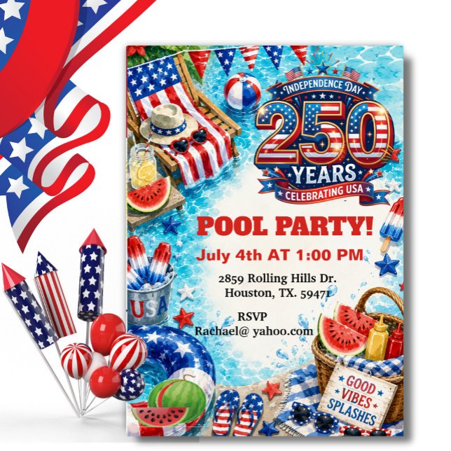 Patriotisk poolparty Amerikansk BBQ-firande Inbjudningar (Skapare uppladdad)
