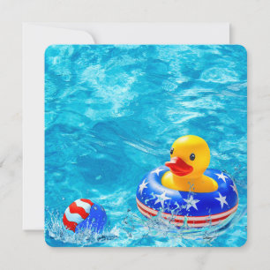 Patriotisk poolparty med gul anka inbjudningar