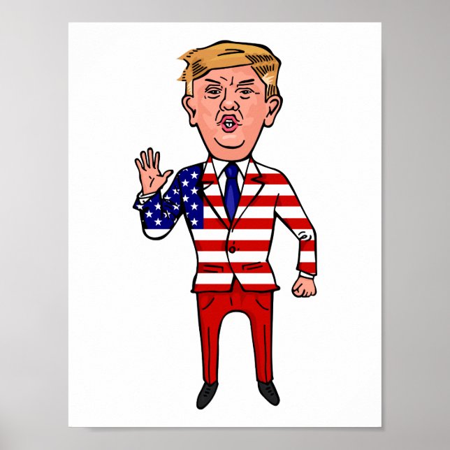 Patriotisk president Donald Trump Funny Tecknad US Poster (Framsidan)