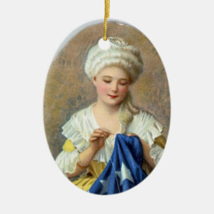 Patriotisk prydnad--Betsy Ross Julgransprydnad Keramik