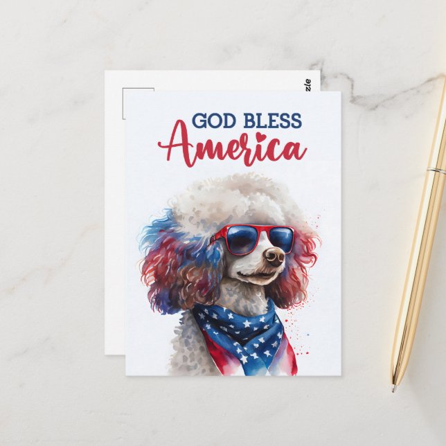 Patriotisk Pudel, Gud välsigne Amerika vykort (Fram/Back In Situ)