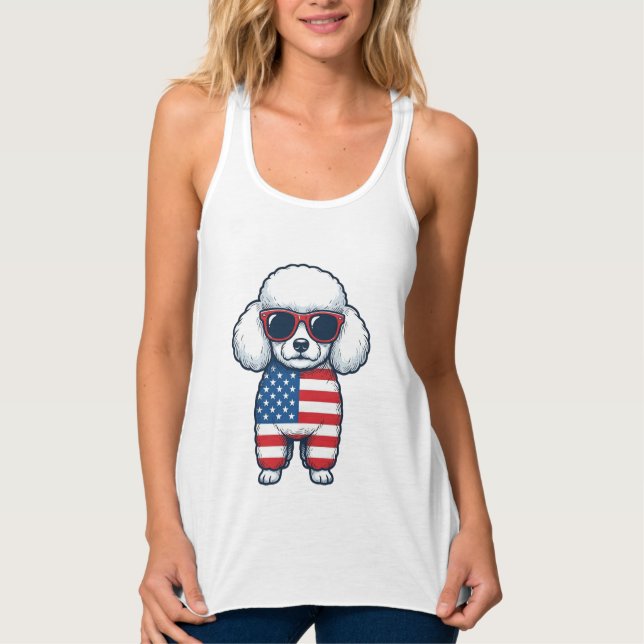 Patriotisk pudel i solglasögon Vector Design_1 Linne Med Racerback (Framsida)