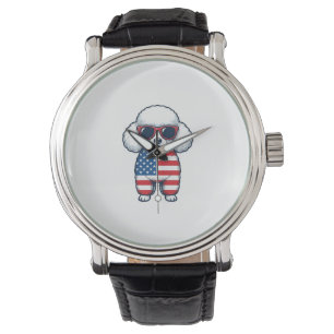 Patriotisk Pudel i Solglasögon Vektor Design_1 Armbandsur