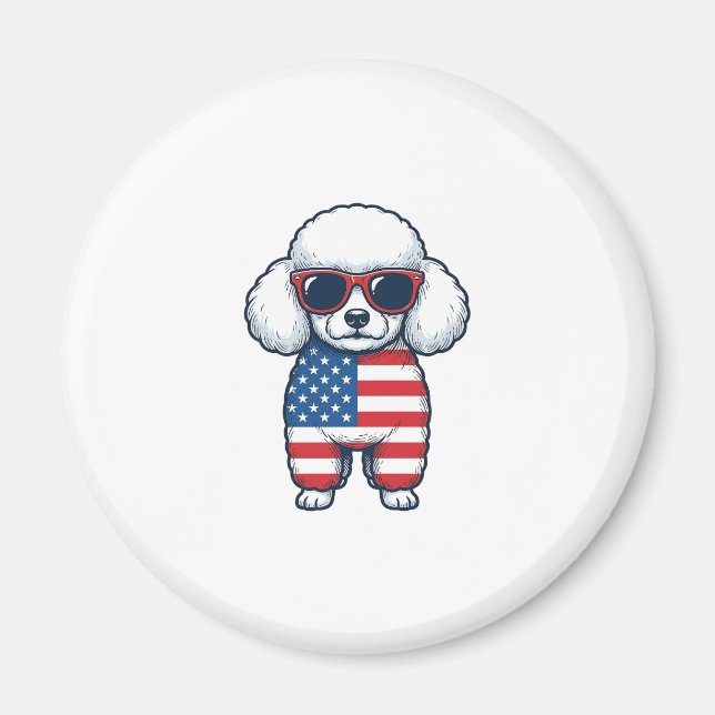 Patriotisk Pudel i Solglasögon Vektor Design_1 Magnet (Framsidan)
