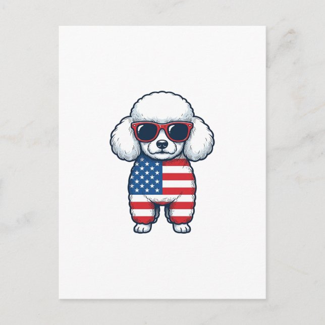 Patriotisk Pudel i Solglasögon Vektor Design_1 Vykort (Framsida)