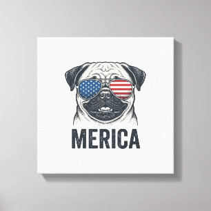 Patriotisk Pug Merica Vintage Gravyr T-Shirt Desig Canvastryck