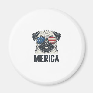 Patriotisk Pug Merica Vintage Gravyr T-Shirt Desig Magnet