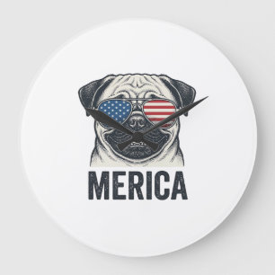 Patriotisk Pug Merica Vintage Gravyr T-Shirt Desig Stor Klocka