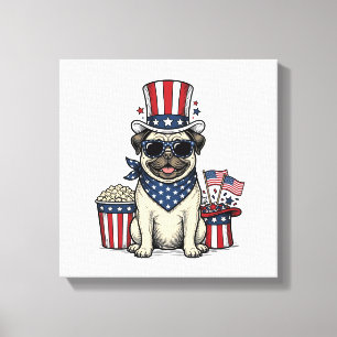 Patriotisk Pug Vintage Gravyr Hund T-Shirt Design_ Canvastryck