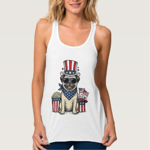 Patriotisk Pug Vintage Gravyr Hund Tröja Design_1 Linne Med Racerback