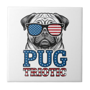 Patriotisk Pug Vintage Gravyr T-Shirt Design_1 Kakelplatta