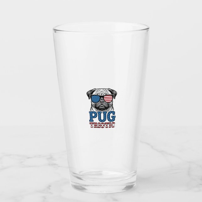 Patriotisk Pug Vintage Gravyr Tröja Design_1 Glaskopp (Framsida)
