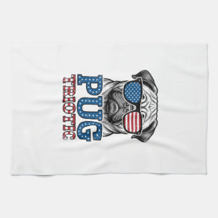 Patriotisk Pug Vintage Gravyr Tröja Design_1 Kökshandduk