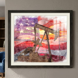 Patriotisk Pumpjack vid solnedgång Pastellteckning Fototryck