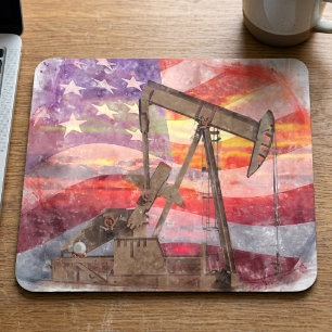Patriotisk Pumpjack vid solnedgång Pastellteckning Musmatta