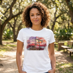 Patriotisk Pumpjack vid solnedgång Pastellteckning T Shirt
