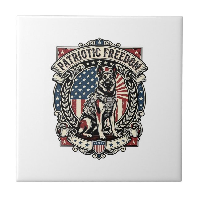 Patriotisk räddningshund kakelplatta (Framsidan)