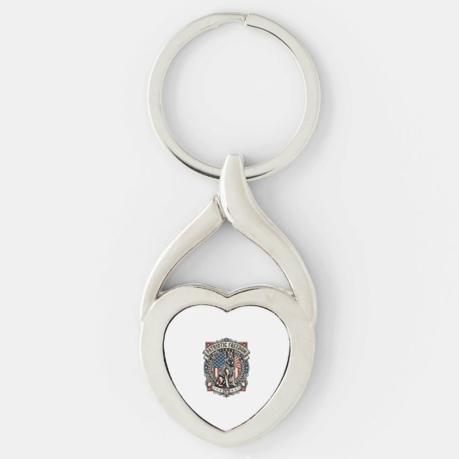 Patriotisk räddningshund twisted heart silverfärgad nyckelring (Framsidan)