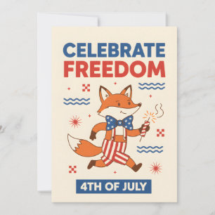 Patriotisk räv firar frihet 4:e juli USA Julkort