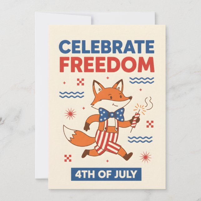 Patriotisk räv firar frihet 4:e juli USA Julkort (Framsida)