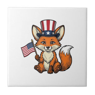 Patriotisk Räv Vintage Gravyr Tröja Design_1 Kakelplatta
