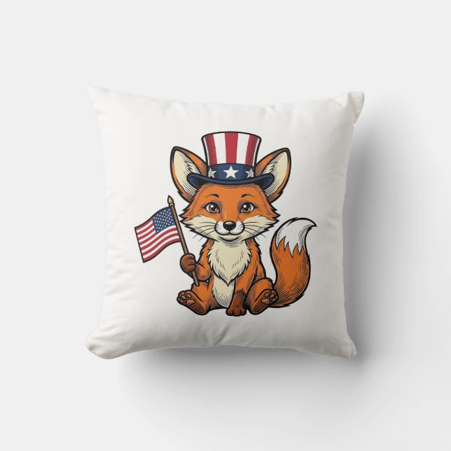 Patriotisk Räv Vintage Gravyr Tröja Design_1 Kudde (Framsida)