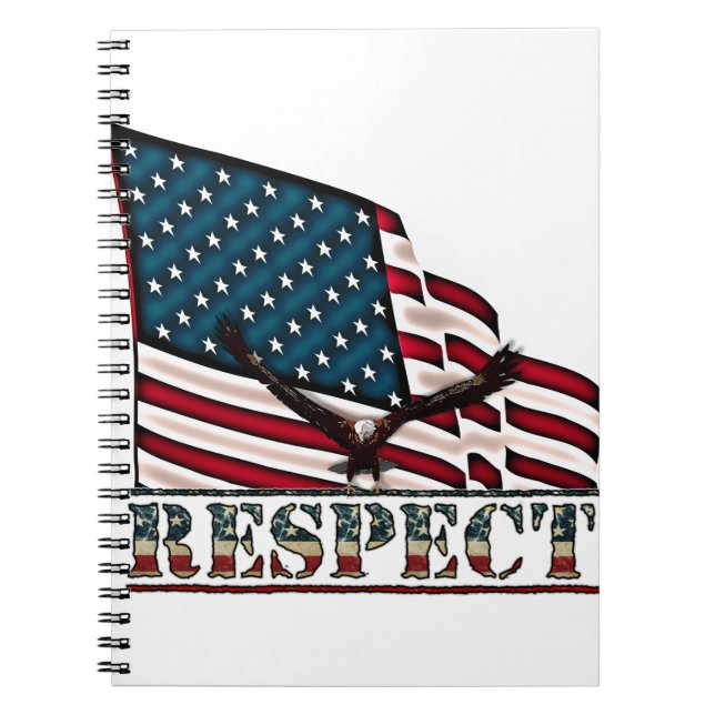 Patriotisk respekt med Örn och USA flagga Anteckningsbok Med Spiral (Framsidan)