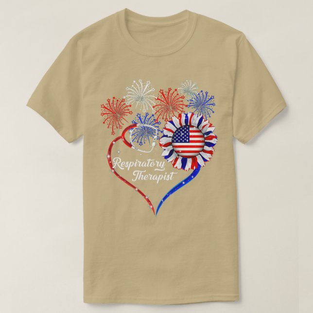 Patriotisk respiratorisk terapi 4 juli Amerika T Shirt (Design framsida)