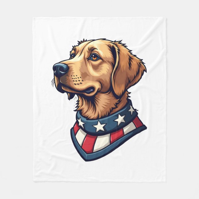 Patriotisk Retriever Maskot Vintage Hund T-Shirt 4 Fleecefilt (Framsidan)