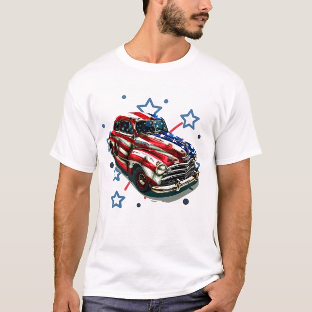 Patriotisk Retro Bilkonst T Shirt (Framsida)
