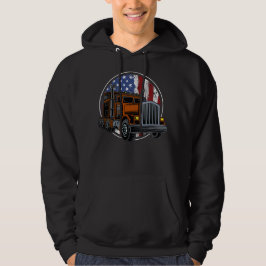 Patriotisk Rig – Brun Lastbil & Flagga Hoodie