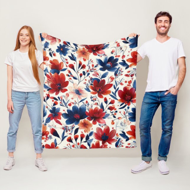 Patriotisk Röd Blå Vit Blommig (10) Fleecefilt (På plats)