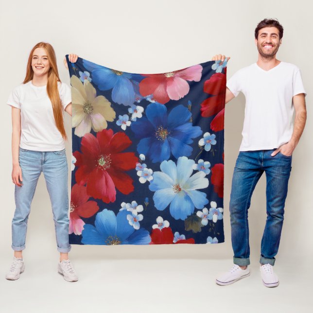Patriotisk Röd Blå Vit Blommig (9) Fleecefilt (På plats)