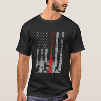 Patriotisk röd slagträ softballflagga t shirt