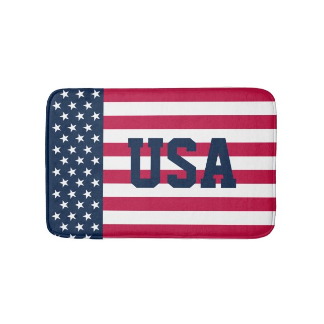 Patriotisk röd vit blå amerikansk flagga  badrumsmatta (Framsidan)