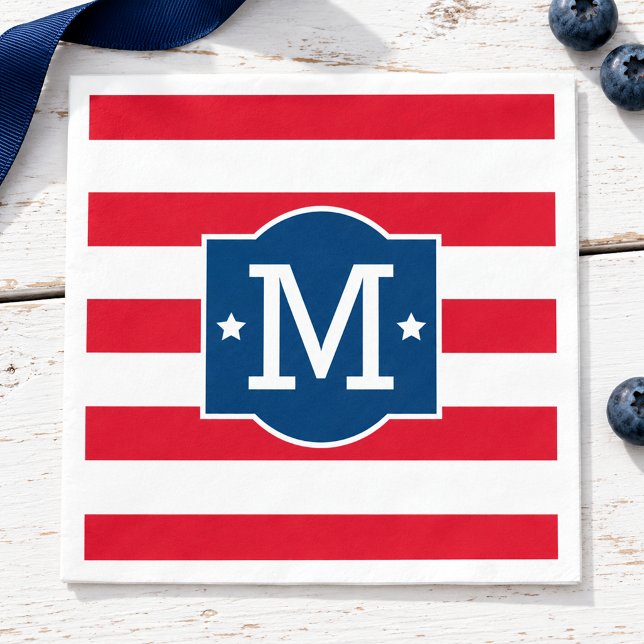 Patriotisk röd vit blå anpassad monogram initial pappersservett (Skapare uppladdad)