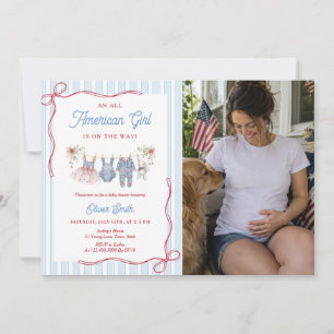 Patriotisk röd vit blå baby shower inbjudan