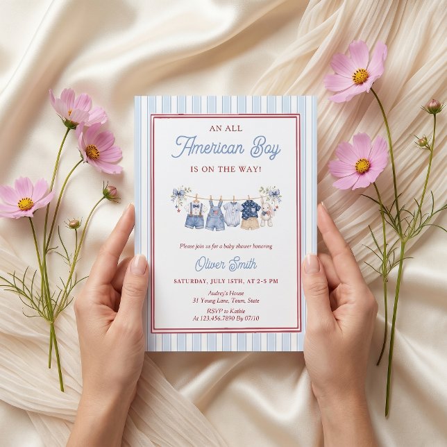 Patriotisk röd vit blå baby shower inbjudan (Skapare uppladdad)