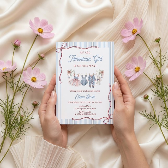 Patriotisk röd vit blå baby shower inbjudan (Skapare uppladdad)