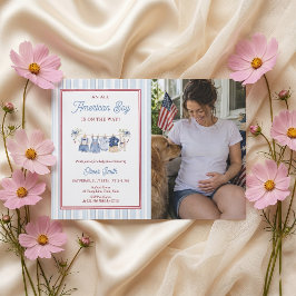 Patriotisk röd vit blå baby shower inbjudan